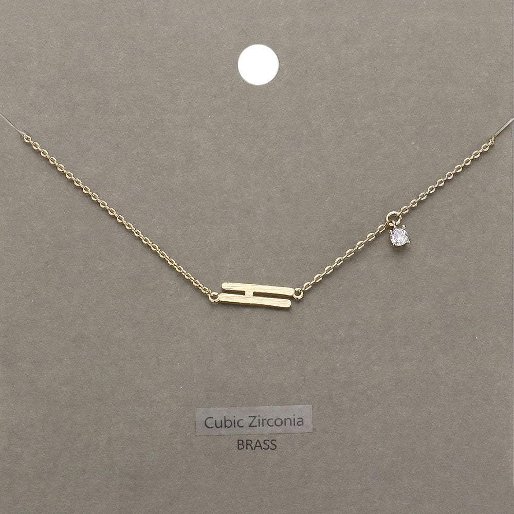 H Brass Metal Cubic Zirconia Initial Monogram Pendant Necklace - Madeline Love - Flyclothing LLC