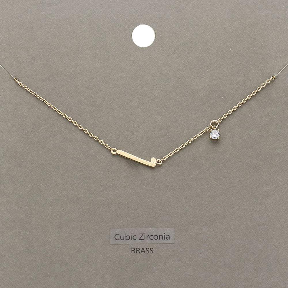 L Brass Metal Cubic Zirconia Initial Monogram Pendant Necklace - Madeline Love - Flyclothing LLC