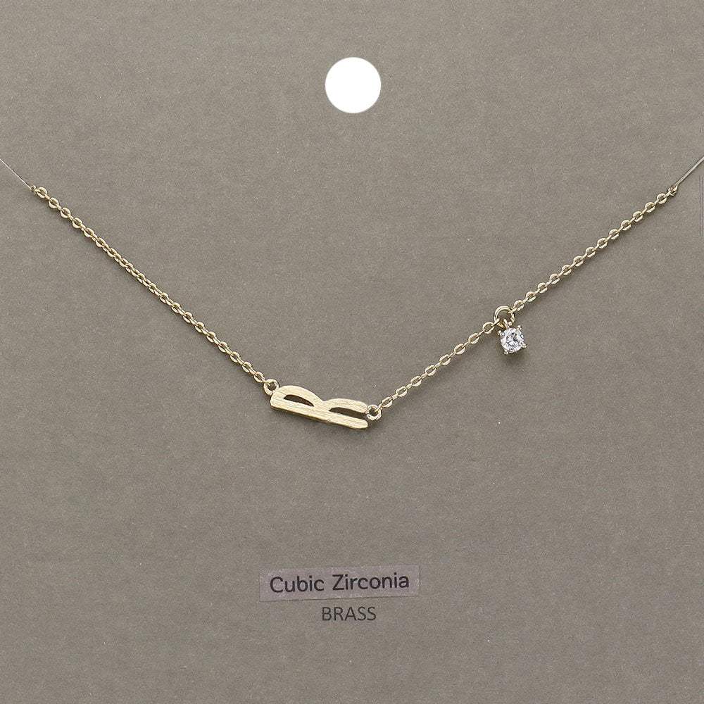 R Brass Metal Cubic Zirconia Initial Monogram Pendant Necklace - Madeline Love - Flyclothing LLC