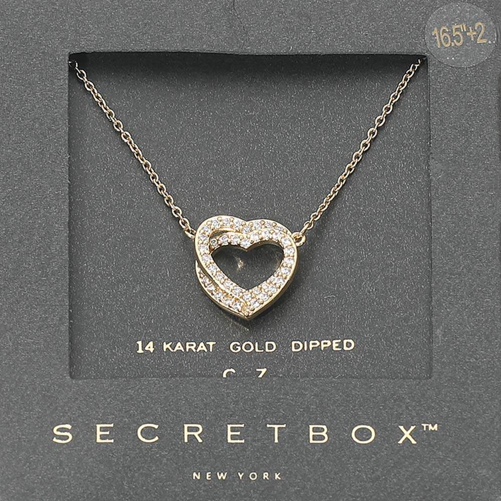 SECRET BOX_14K Gold Dipped CZ Stone Paved Layered Heart Pendant Necklace - Madeline Love - Flyclothing LLC