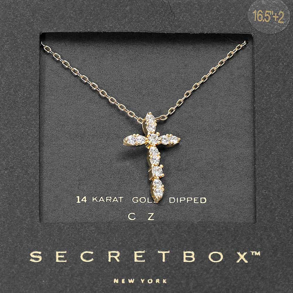 SECRET BOX_14K Gold Dipped Marquise CZ Cross Pendant Necklace - Madeline Love - Flyclothing LLC