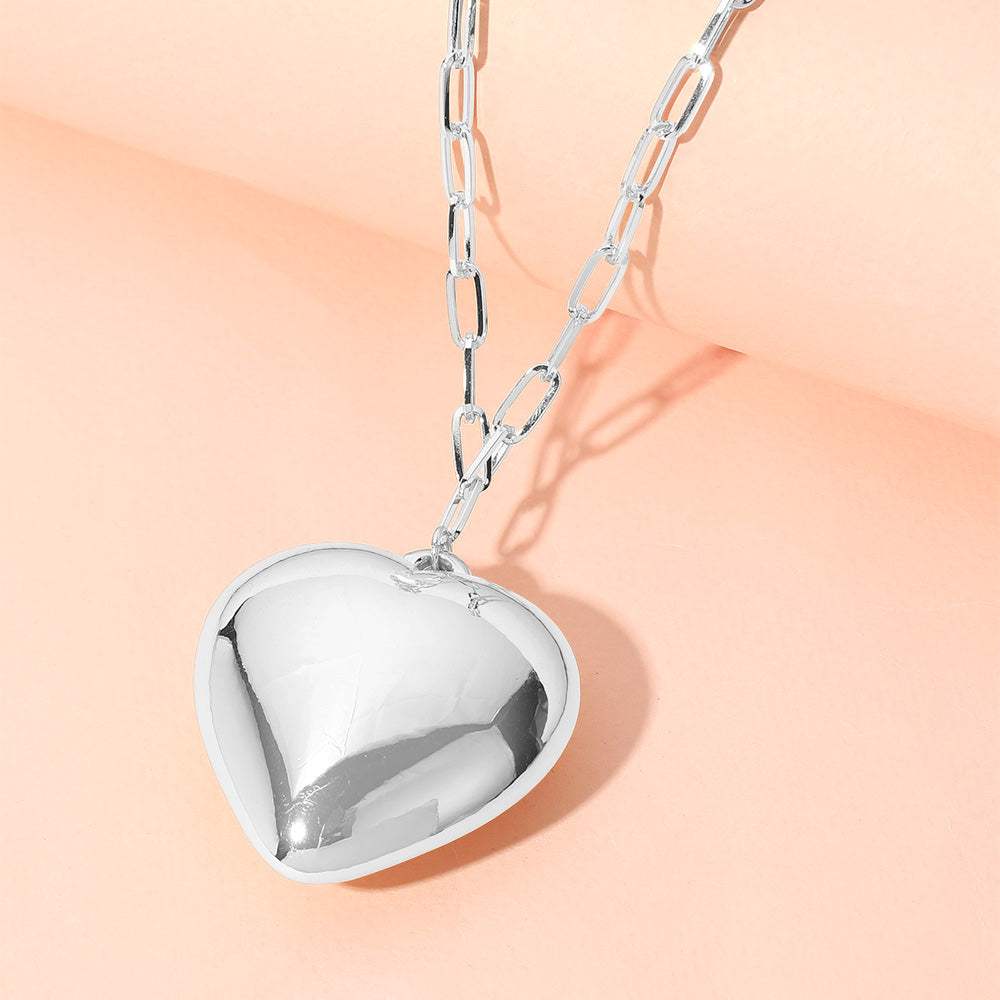 Metal Puffy Heart Pendant Paperclip Chain Necklace - Madeline Love - Flyclothing LLC
