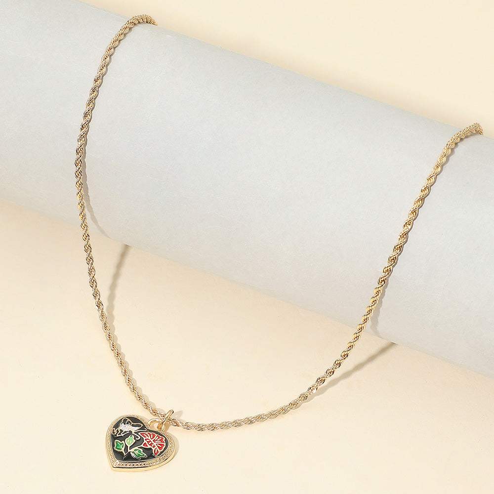 Butterfly Flower Enamel Detailed Heart Pendant Necklace - Madeline Love - Flyclothing LLC