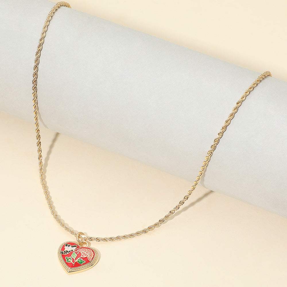 Butterfly Flower Enamel Detailed Heart Pendant Necklace - Madeline Love - Flyclothing LLC