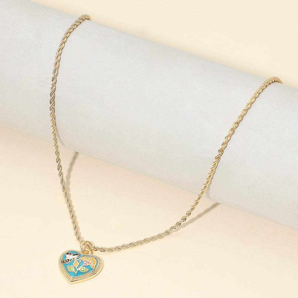 Butterfly Flower Enamel Detailed Heart Pendant Necklace - Madeline Love - Flyclothing LLC