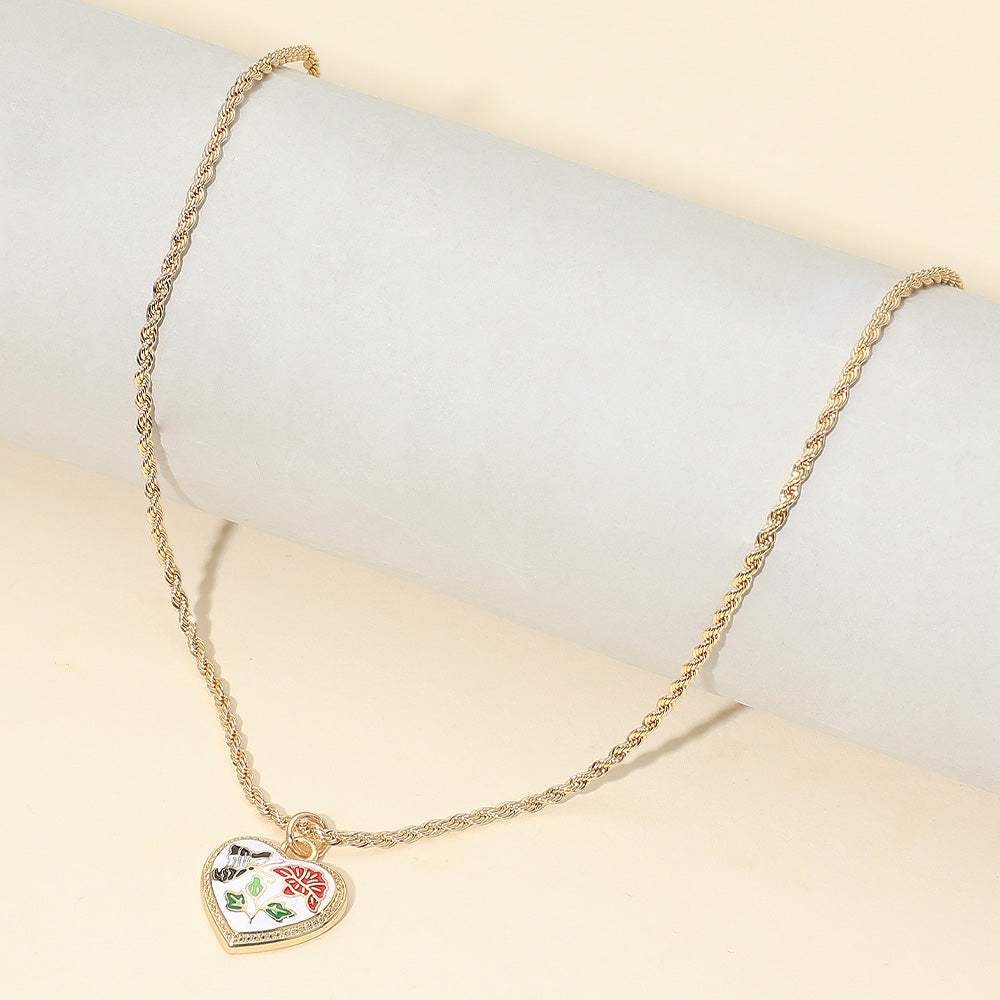 Butterfly Flower Enamel Detailed Heart Pendant Necklace - Madeline Love - Flyclothing LLC