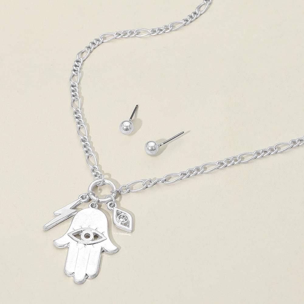 Metal Hamsa Hand Lightning Evil Eye Pendant Necklace - Madeline Love - Flyclothing LLC