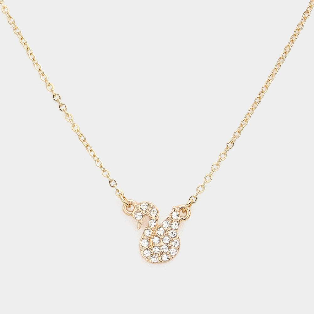 Rhinestone Embellished Swan Pendant Necklace - Madeline Love - Flyclothing LLC