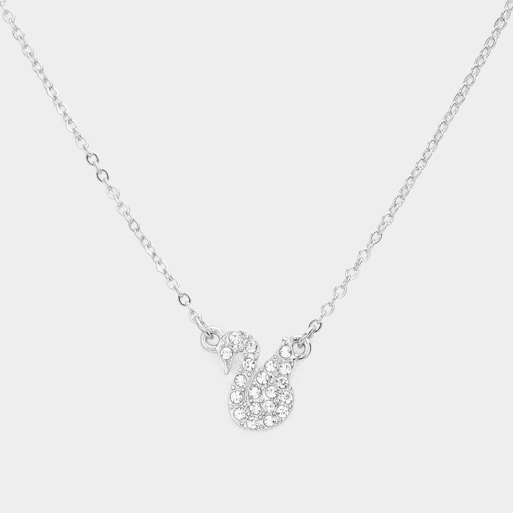 Rhinestone Embellished Swan Pendant Necklace - Madeline Love - Flyclothing LLC