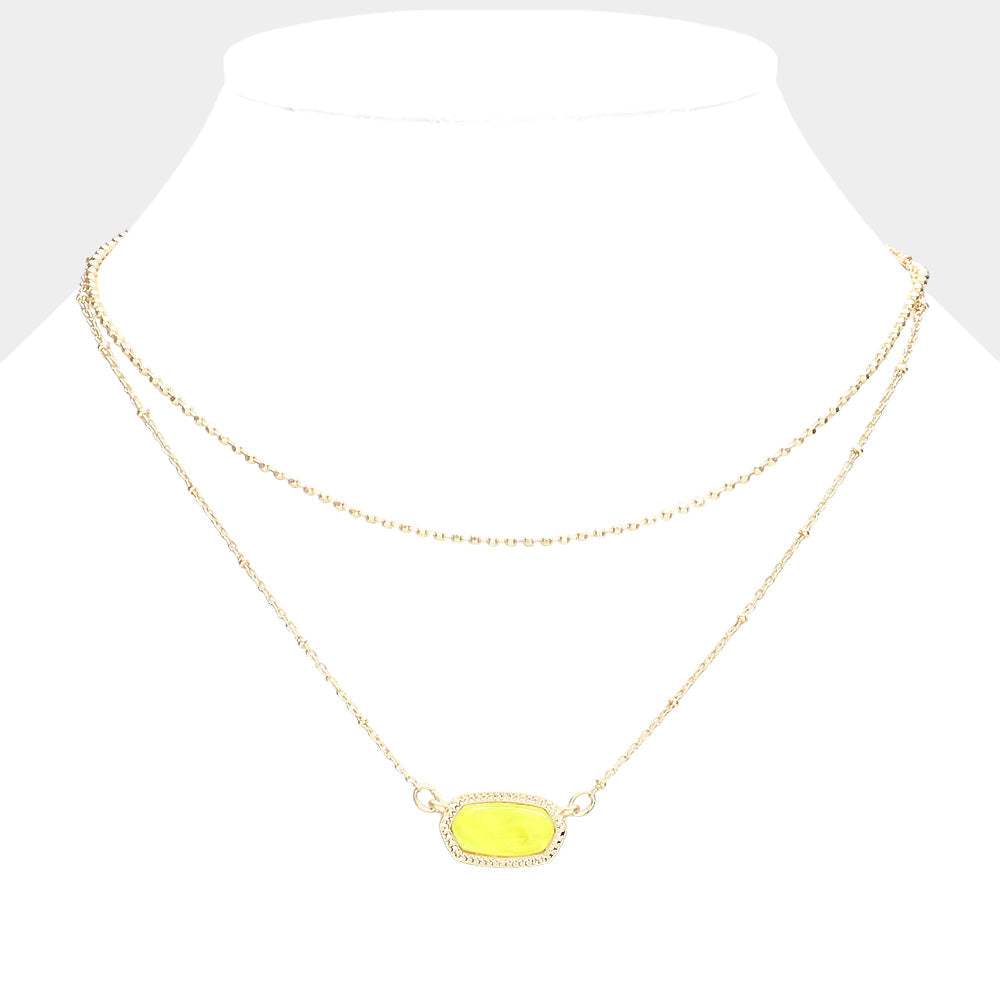 Marbled Hexagon Pendant Double Layered Necklace - Madeline Love - Flyclothing LLC