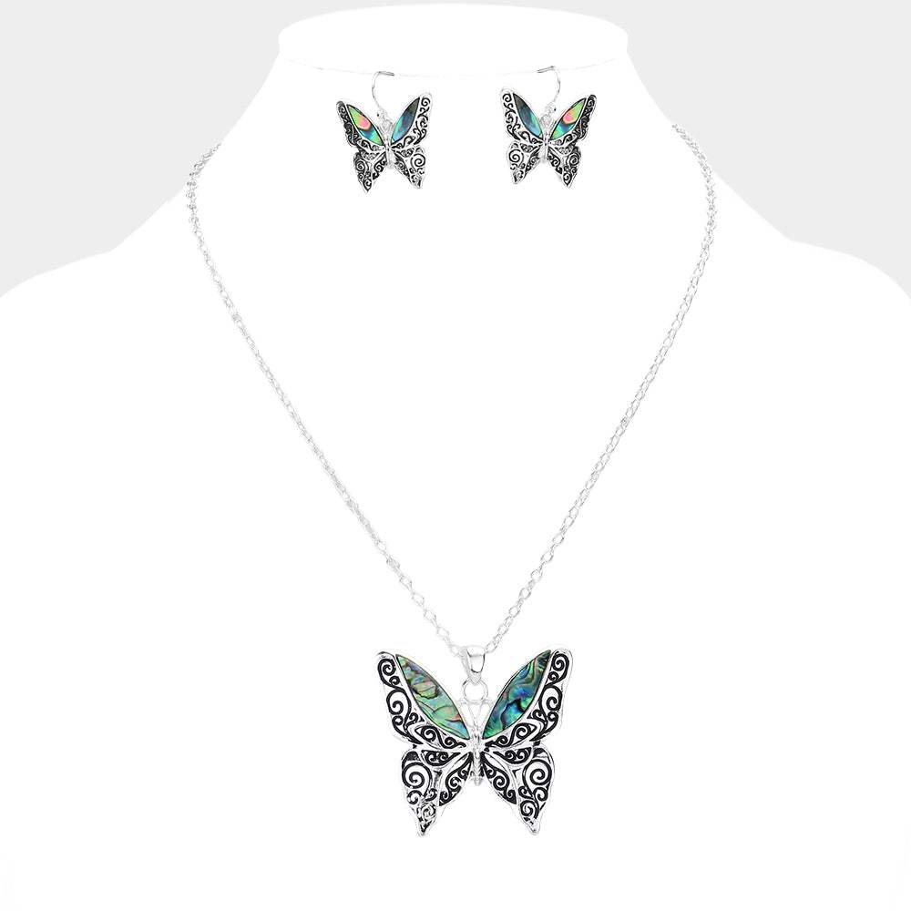 Abalone Butterfly Pendant Necklace - Madeline Love - Flyclothing LLC