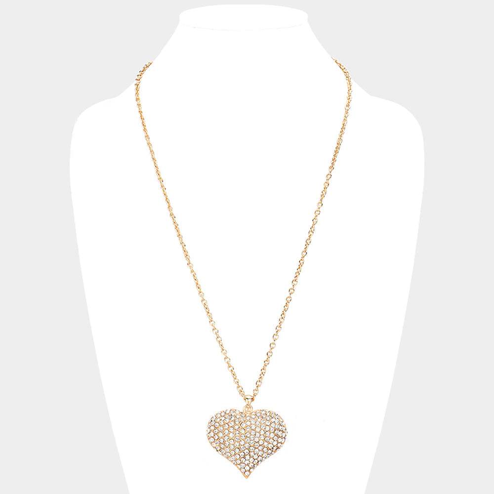 Crystal Pave Heart Pendant Long Necklace - Madeline Love - Flyclothing LLC