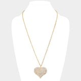 Crystal Pave Heart Pendant Long Necklace - Madeline Love - Flyclothing LLC