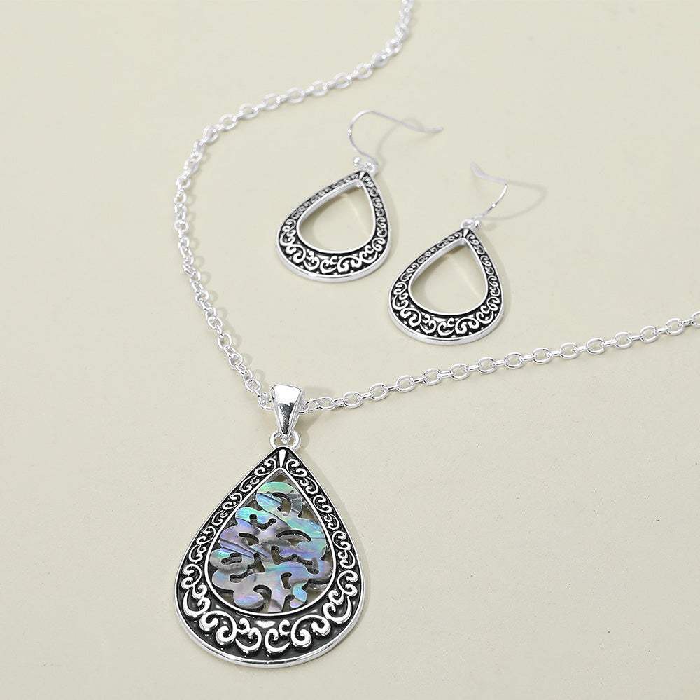 Intricate Scrollwork Abalone Teardrop Pendant Necklace - Madeline Love - Flyclothing LLC