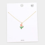 Brass Metal Enamel Rose Flower Pendant Necklace - Madeline Love - Flyclothing LLC
