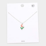 Brass Metal Enamel Rose Flower Pendant Necklace - Madeline Love - Flyclothing LLC