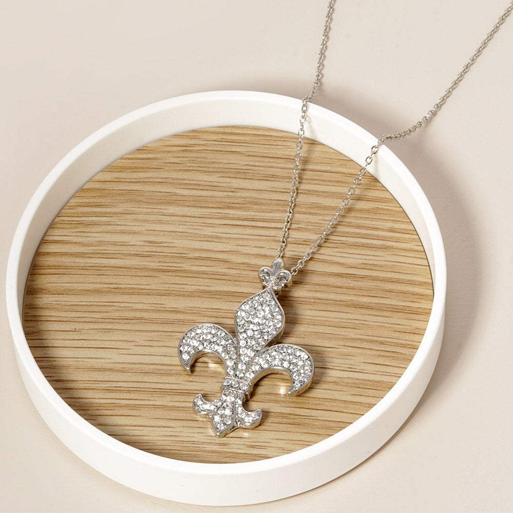 Stone Paved Fleur de Lis Pendant Necklace - Madeline Love - Flyclothing LLC