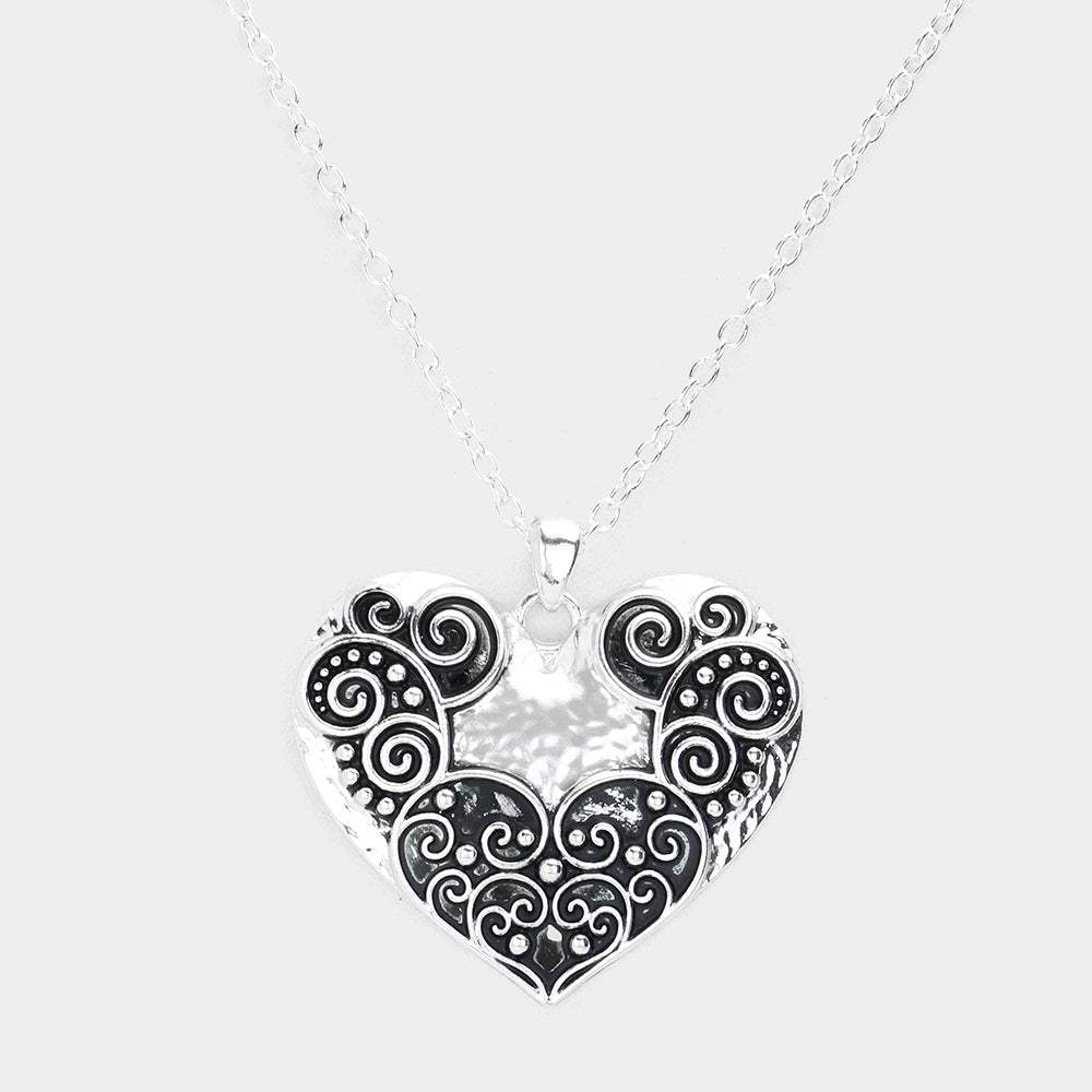 Antique Metal Western Heart Pendant Necklace - Madeline Love - Flyclothing LLC