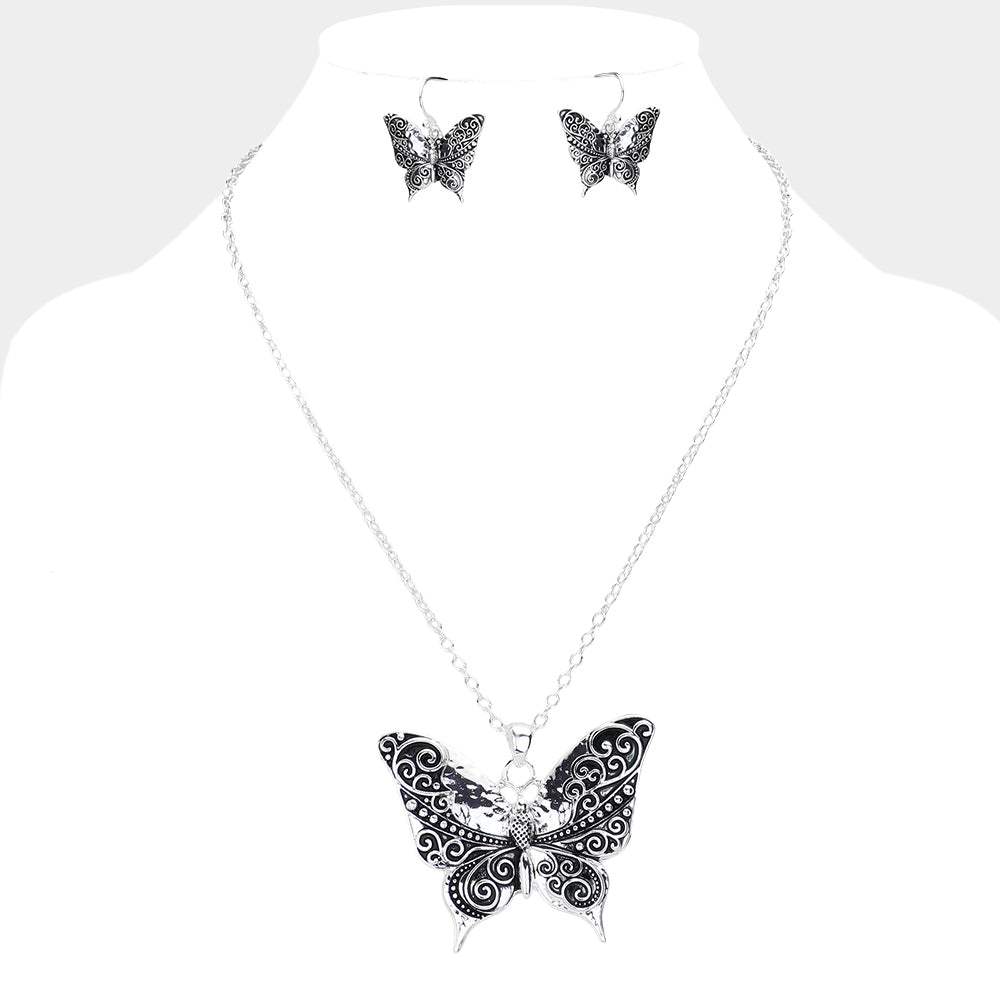 Antique Metal Western Butterfly Pendant Necklace - Madeline Love - Flyclothing LLC