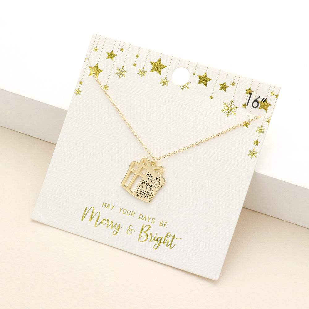 Merry and Happy Message Metal Christmas Gift Pendant Necklace - Madeline Love - Flyclothing LLC