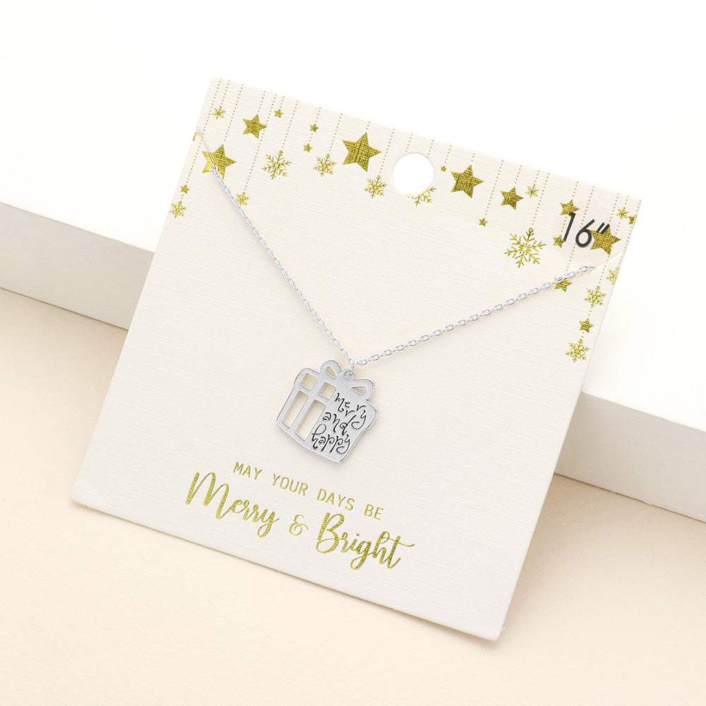 Merry and Happy Message Metal Christmas Gift Pendant Necklace - Madeline Love - Flyclothing LLC