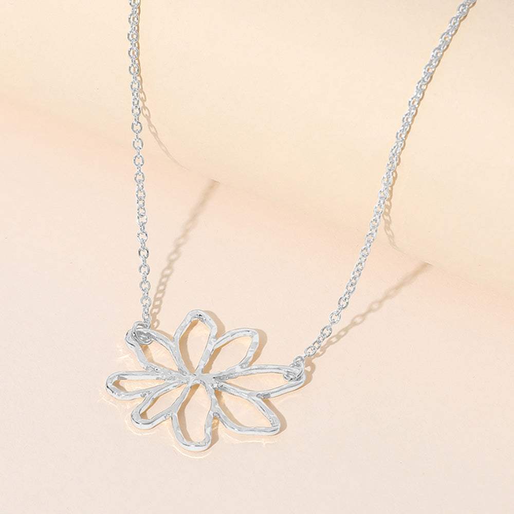 Hammered Metal Open Flower Pendant Necklace - Madeline Love - Flyclothing LLC