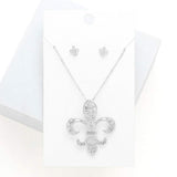 Rhinestone Embellished Fleur de Lis Pendant Necklace - Madeline Love - Flyclothing LLC
