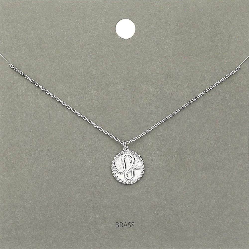 Brass Metal Snake Round Pendant Necklace - Madeline Love - Flyclothing LLC