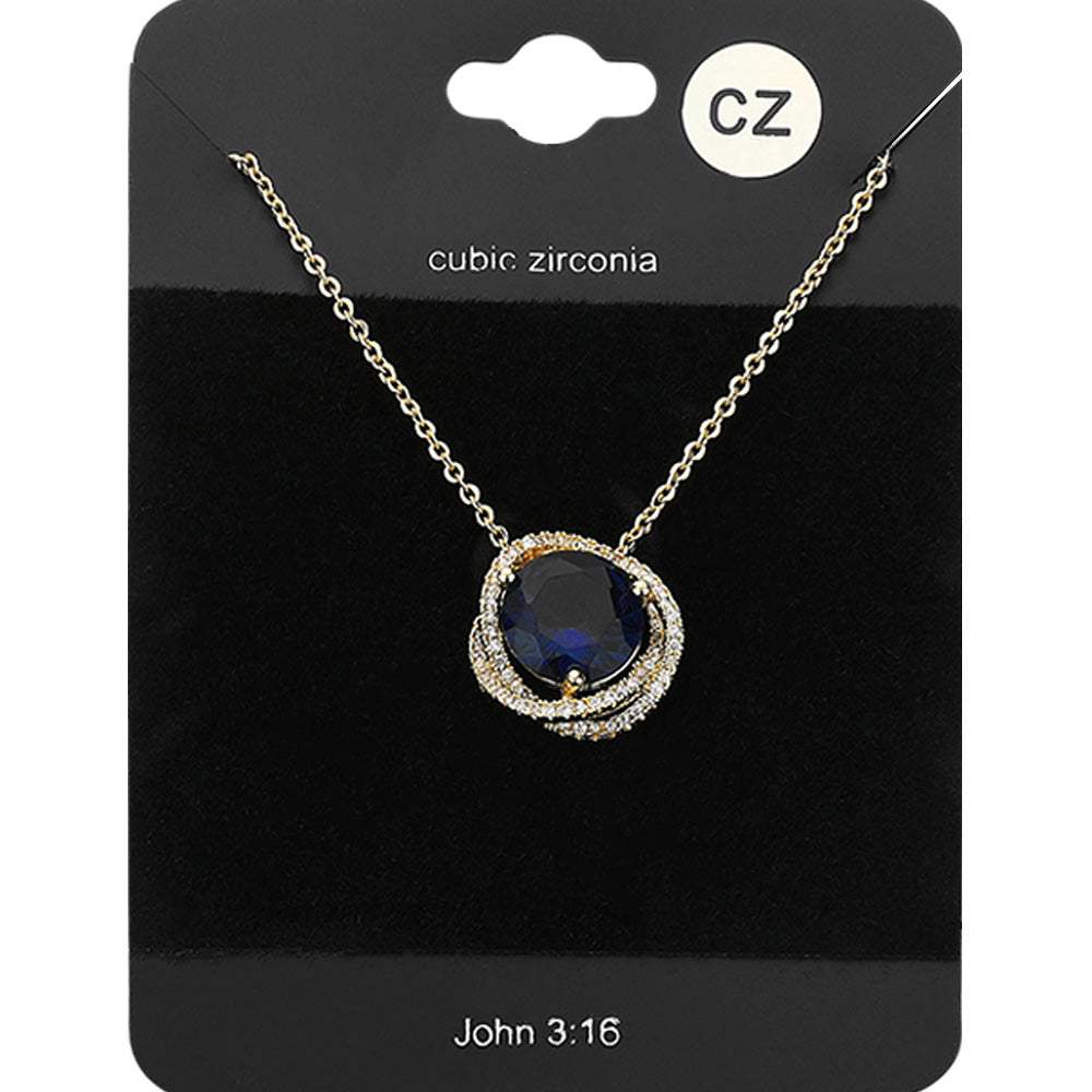 CZ Round Swirl Rim Pendant Necklace - Madeline Love - Flyclothing LLC