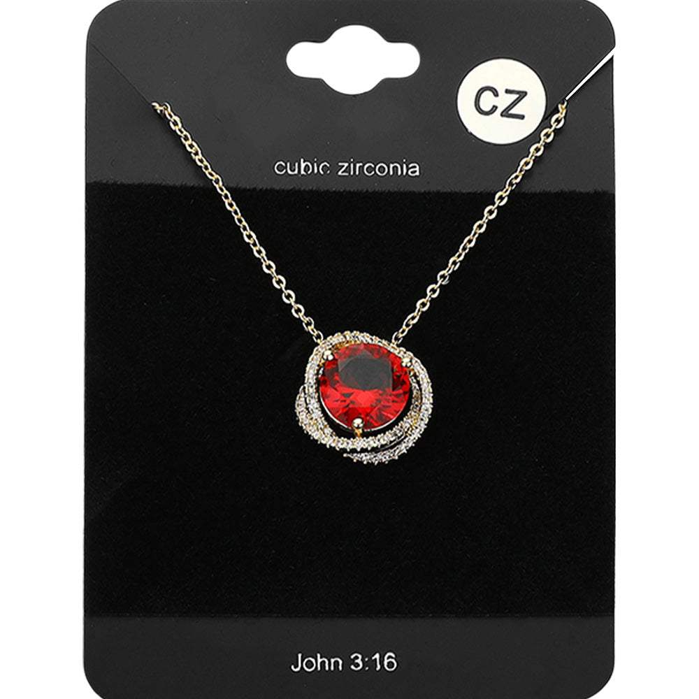 CZ Round Swirl Rim Pendant Necklace - Madeline Love - Flyclothing LLC