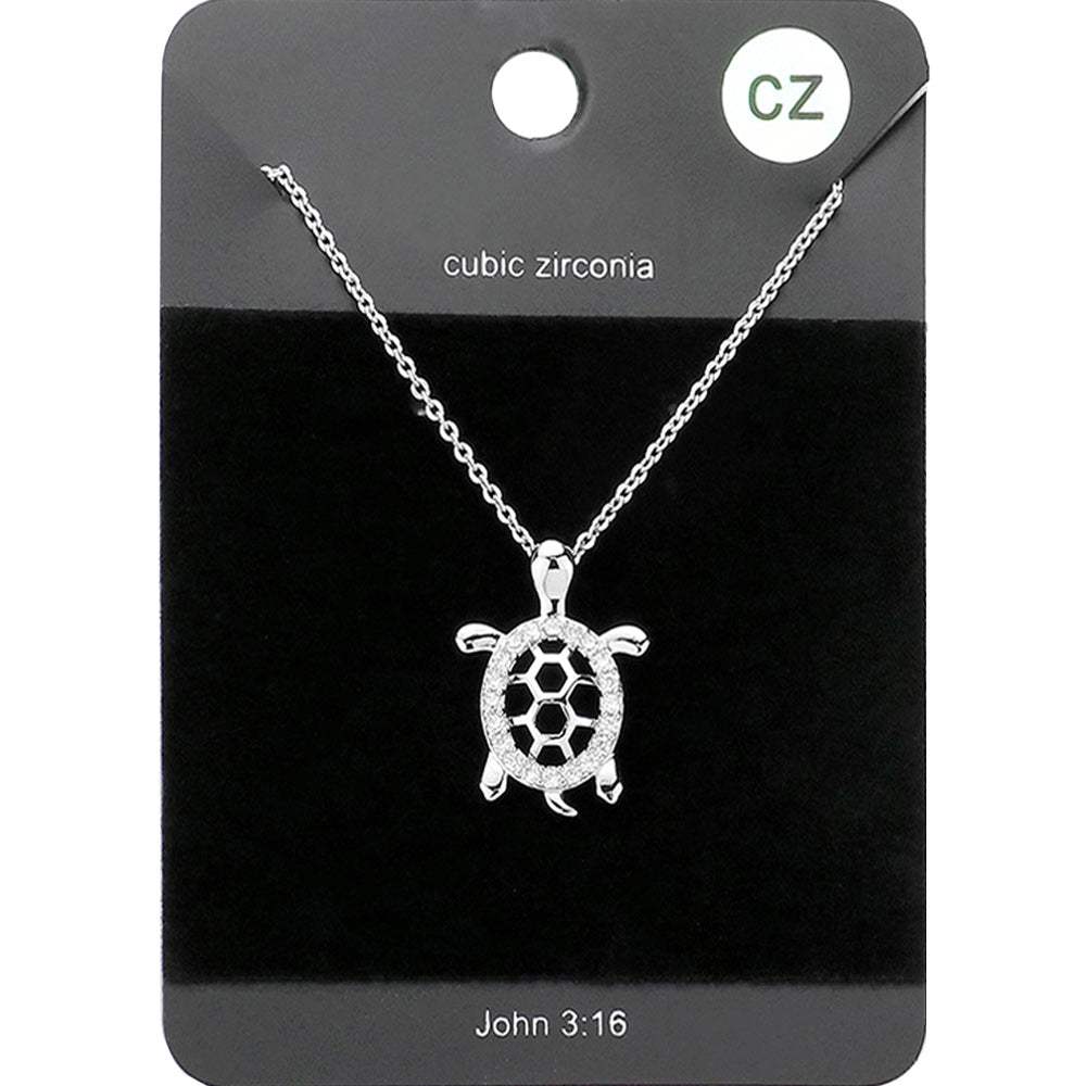 CZ Embellished Metal Turtle Pendant Necklace - Madeline Love - Flyclothing LLC