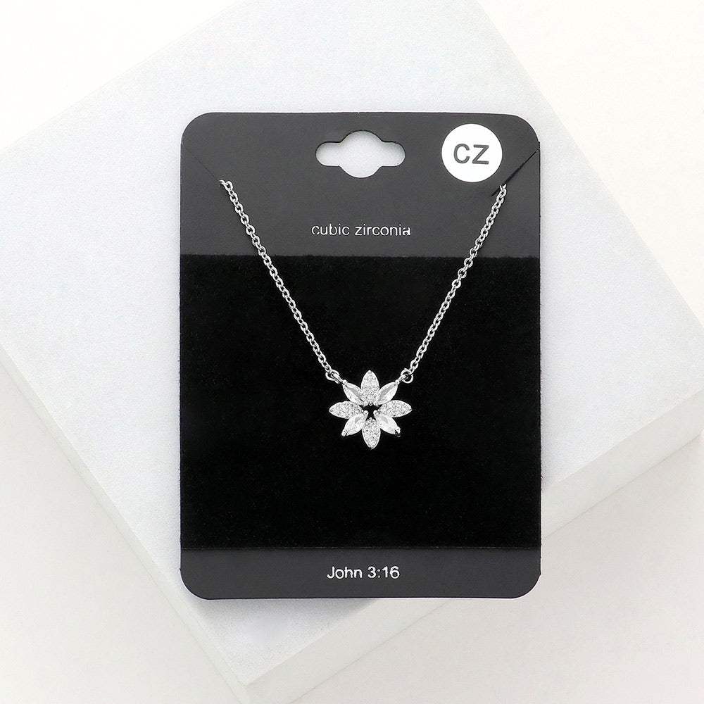CZ Flower Pendant Necklace - Madeline Love - Flyclothing LLC
