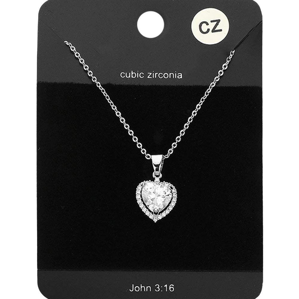 CZ Heart Stone Pendant Necklace - Madeline Love - Flyclothing LLC