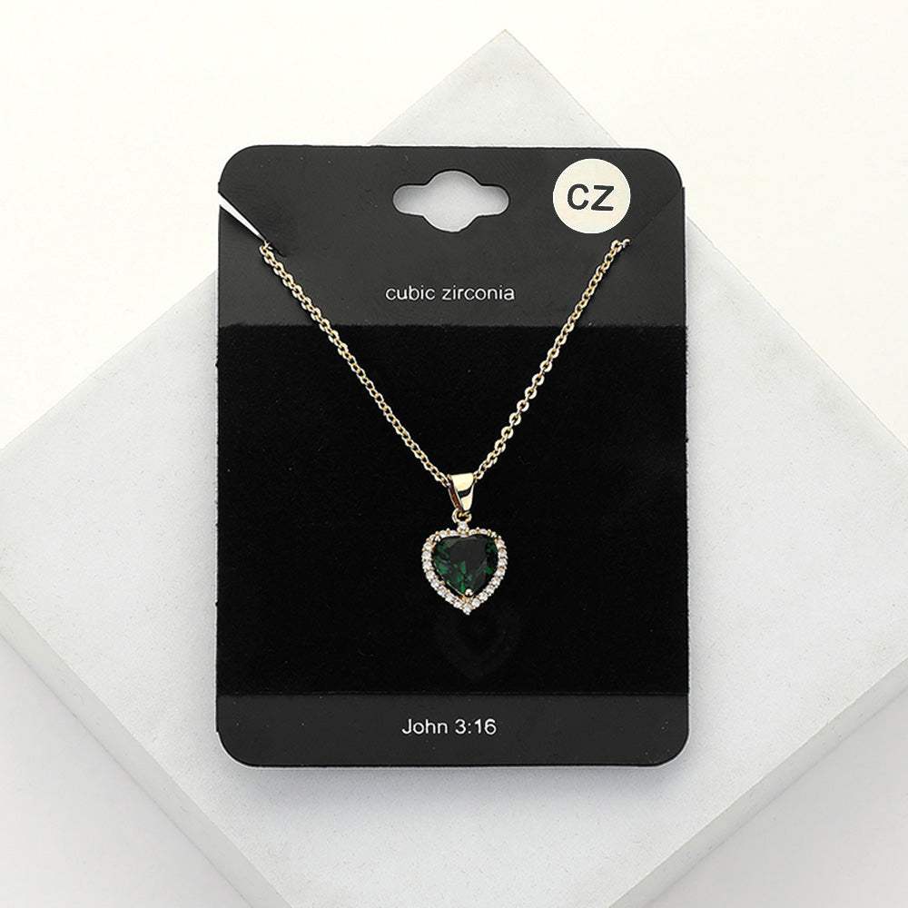 CZ Heart Stone Pendant Necklace - Madeline Love - Flyclothing LLC