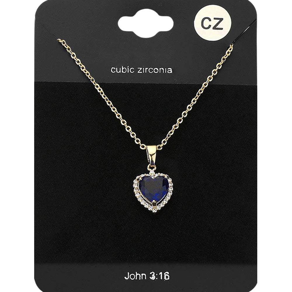 CZ Heart Stone Pendant Necklace - Madeline Love - Flyclothing LLC