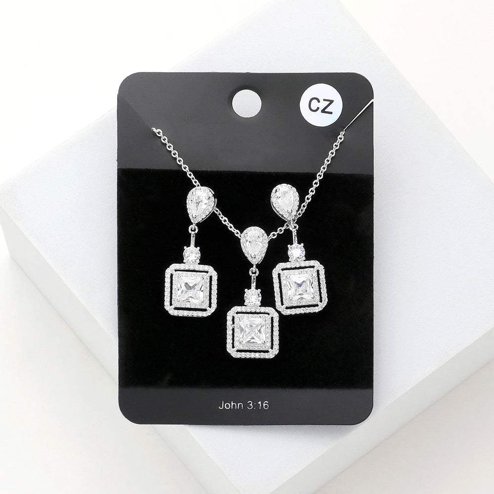 CZ Teardrop Square Link Pendant Necklace - Madeline Love - Flyclothing LLC