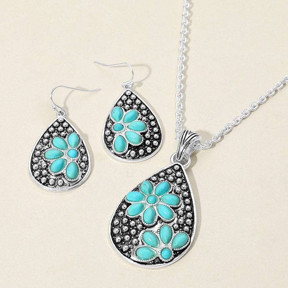 Embossed Floral Pattern Textured Metal Teardrop Pendant Necklace - Madeline Love - Flyclothing LLC
