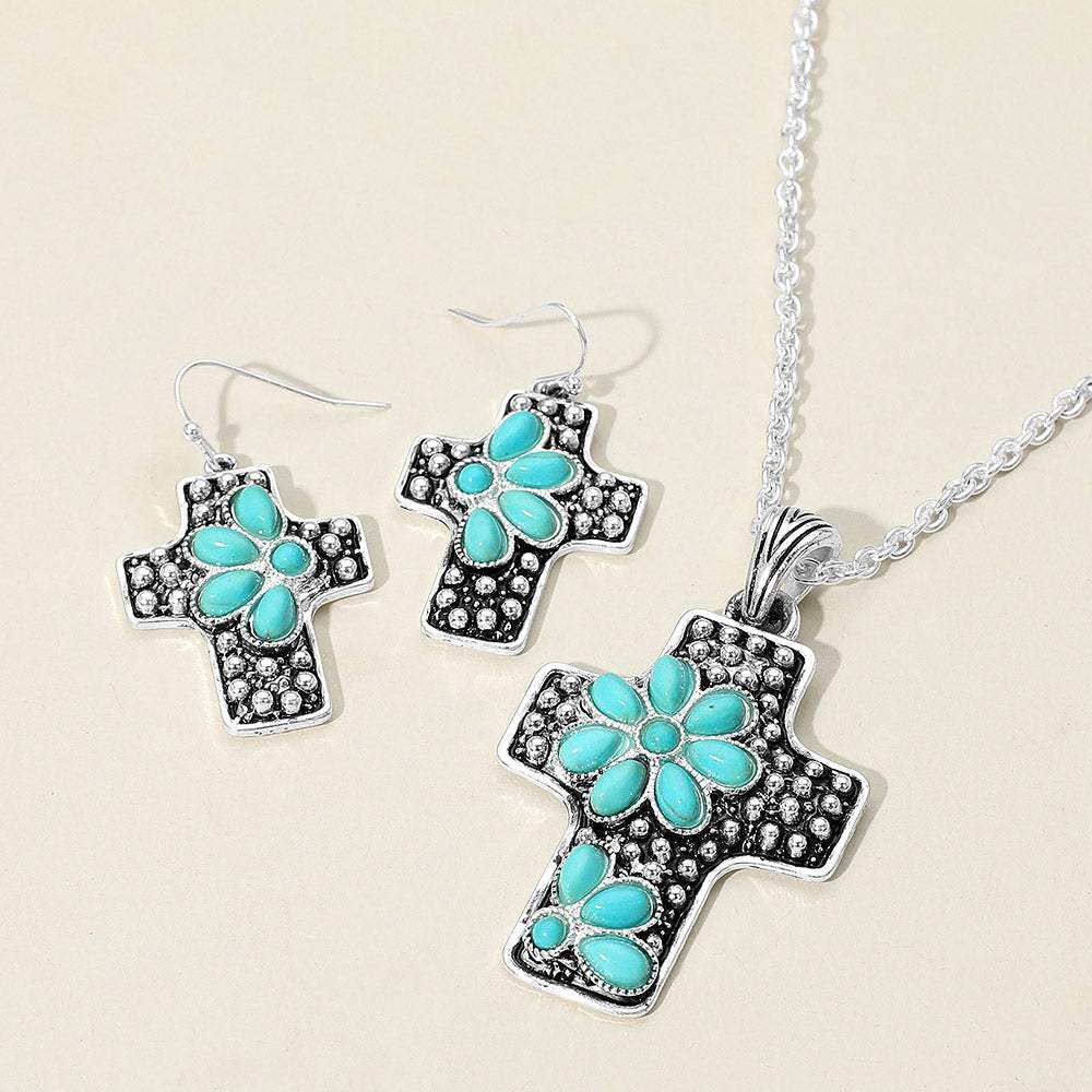 Embossed Floral Pattern Textured Metal Cross Pendant Necklace - Madeline Love - Flyclothing LLC