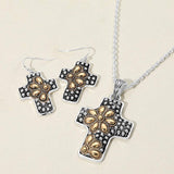 Embossed Floral Pattern Textured Metal Cross Pendant Necklace - Madeline Love - Flyclothing LLC