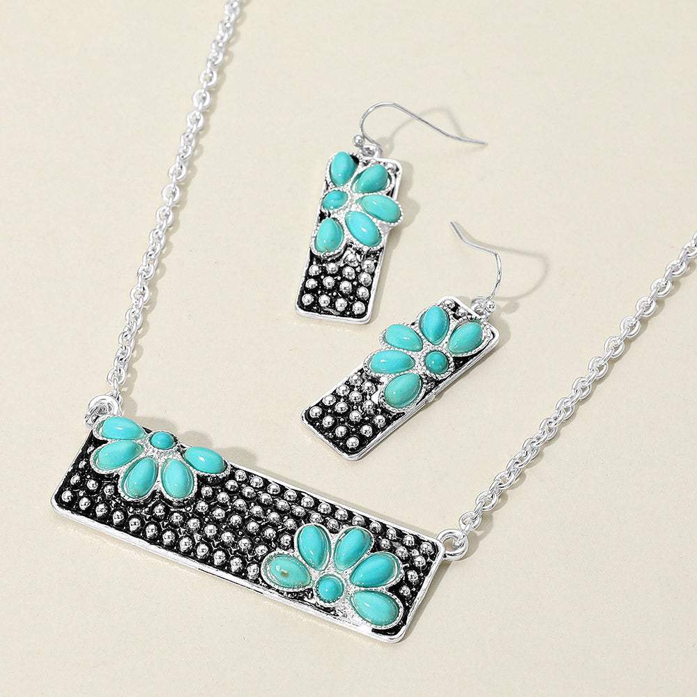 Embossed Floral Pattern Textured Metal Bar Pendant Necklace - Madeline Love - Flyclothing LLC