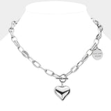 Metal Heart Pendant Live Your Dream Message Charm Chain Toggle Necklace - Madeline Love - Flyclothing LLC