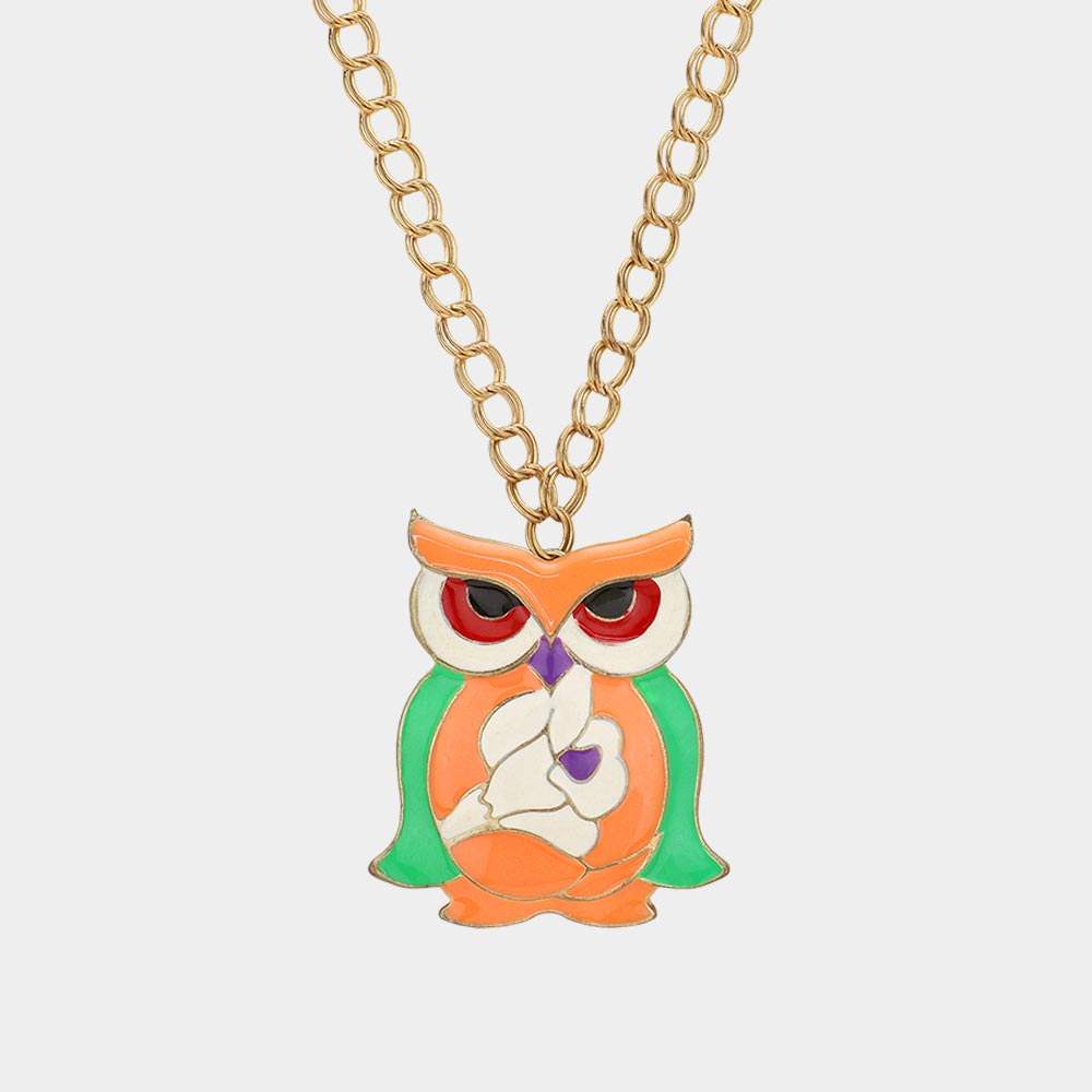 Enamel Owl Pendant Long necklace - Madeline Love - Flyclothing LLC