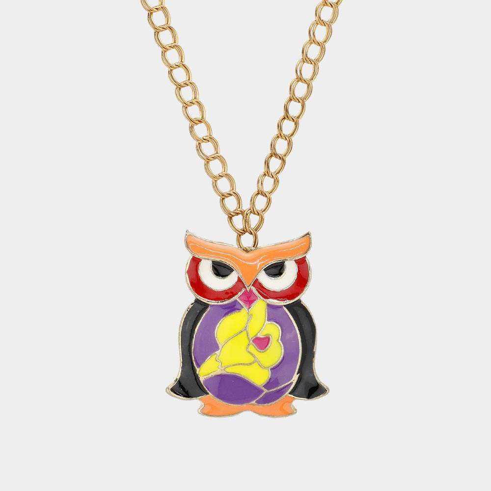 Enamel Owl Pendant Long necklace - Madeline Love - Flyclothing LLC
