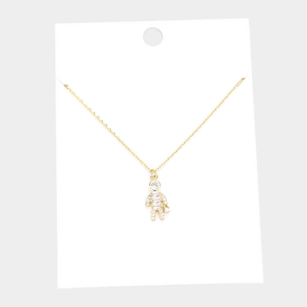 Stone Embellished Brass Metal Human Being Pendant Necklace - Madeline Love - Flyclothing LLC