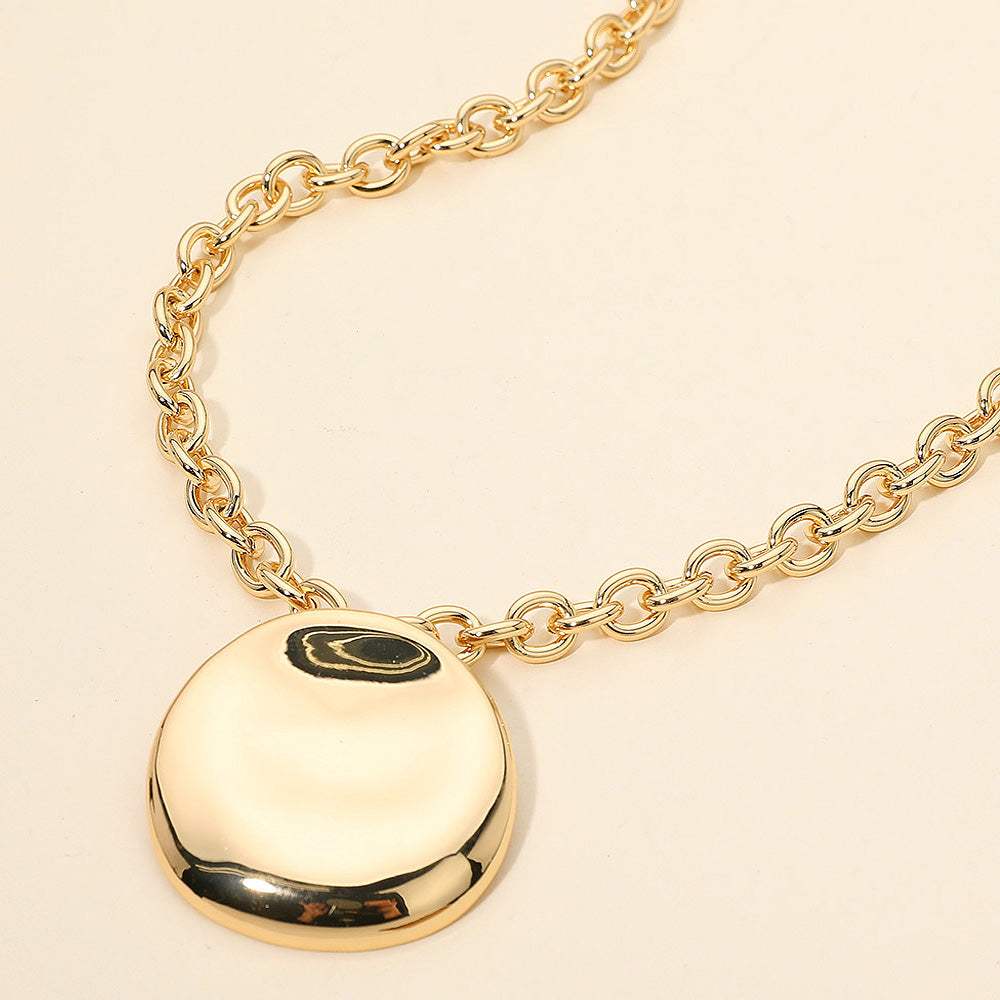 Polished Metal Organic Round Pendant Chunky Chain Necklace - Madeline Love - Flyclothing LLC