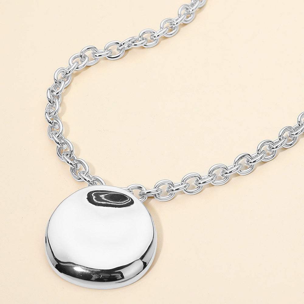 Polished Metal Organic Round Pendant Chunky Chain Necklace - Madeline Love - Flyclothing LLC