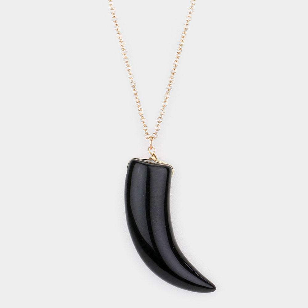 Natural Stone Horn Pendant Long Necklace - Madeline Love - Flyclothing LLC
