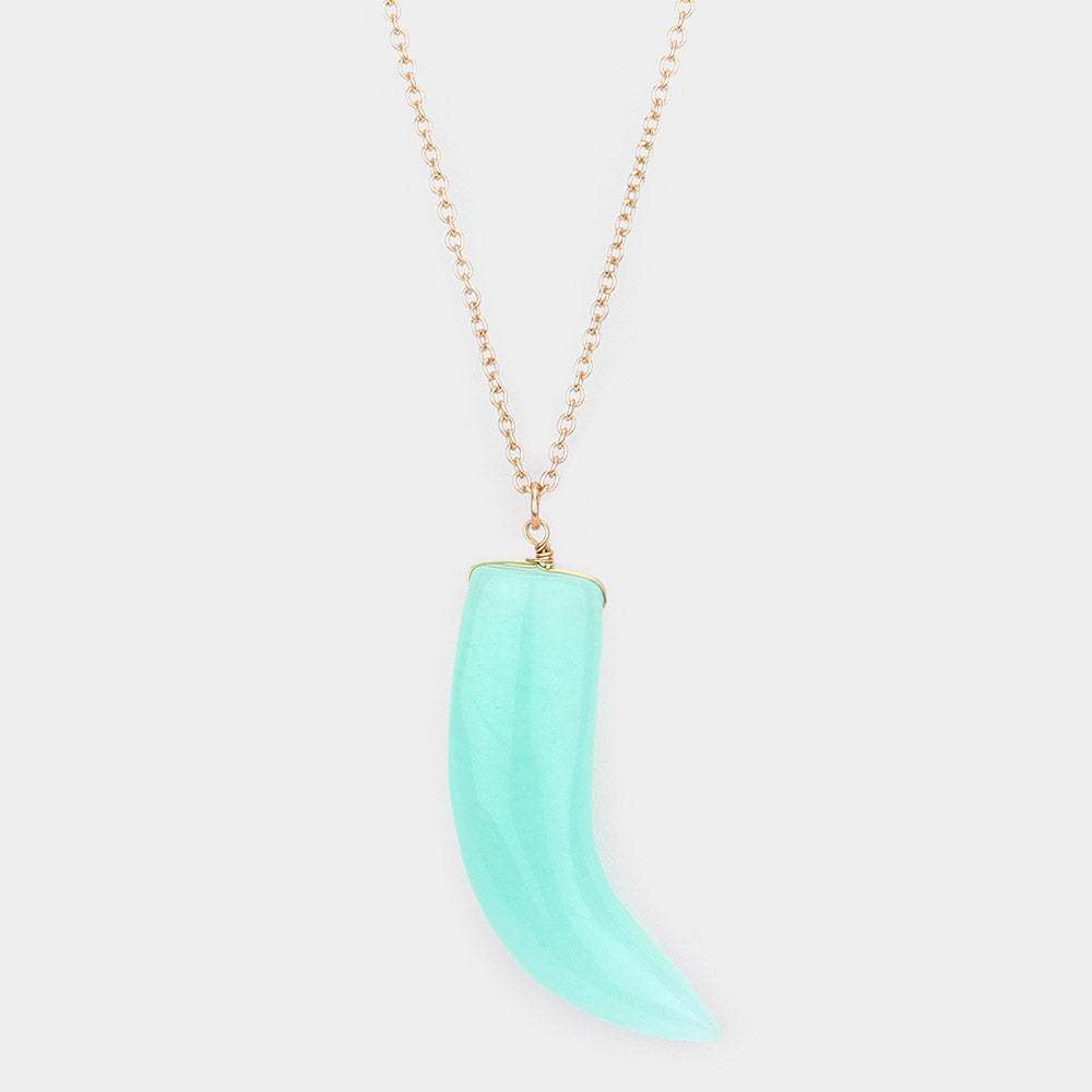 Natural Stone Horn Pendant Long Necklace - Madeline Love - Flyclothing LLC