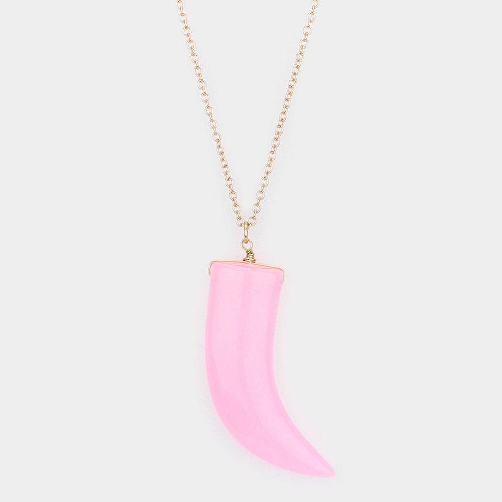Natural Stone Horn Pendant Long Necklace - Madeline Love - Flyclothing LLC