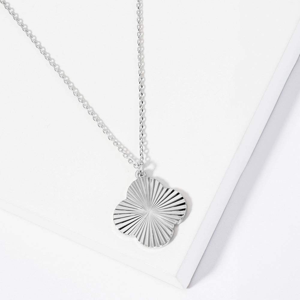 Wthie Gold Dipped Textured Metal Quatrefoil Pendant Necklace - Madeline Love - Flyclothing LLC